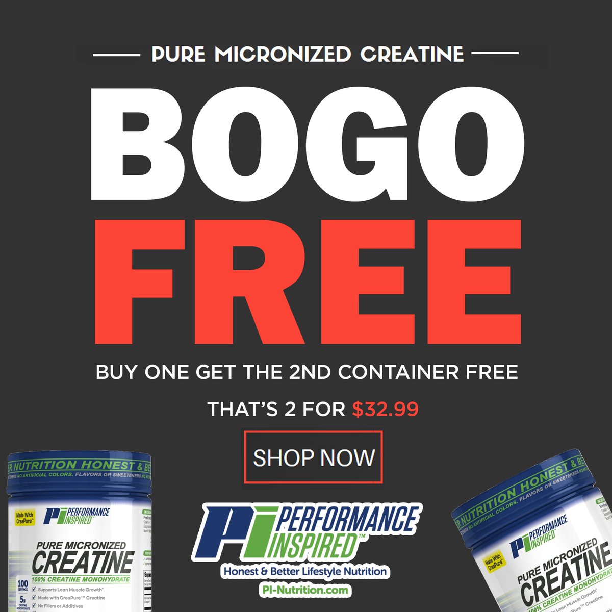 PerformInspired's tweet photo. #BOGO #FREE #SALE on top selling #Micronized 500g, 100 serving, #CreaPure #Creatine! Only $16.49 per unit for 200 servings when you get 2! #Crazy #Compare & take advantage of us & get a screaming great #deal while supply last. #Tradeup #Fitness! - https://t.co/5xKVdcuKZX https://t.co/9eN8hzXHyN