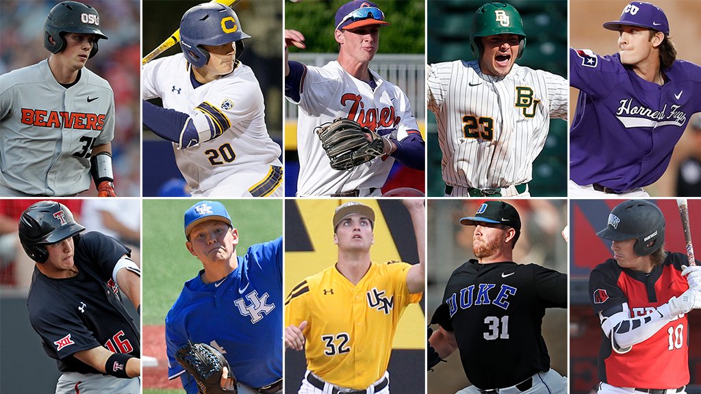 MLBPipeline's tweet image. Here&apos;s @JonathanMayo&apos;s look at the Top 10 college prospects in the 2019 #MLBDraft class: atmlb.com/2N9BARS