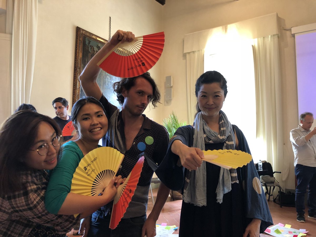 NYUArtsPolitics's tweet photo. At the #CriticalCollaboration gathering, we distributed #nyuartspolitics fans to keep us feeling cool and of course looking cool. We should have known they also make great props. What’s your fan personality? https://t.co/YimaL6k2IG