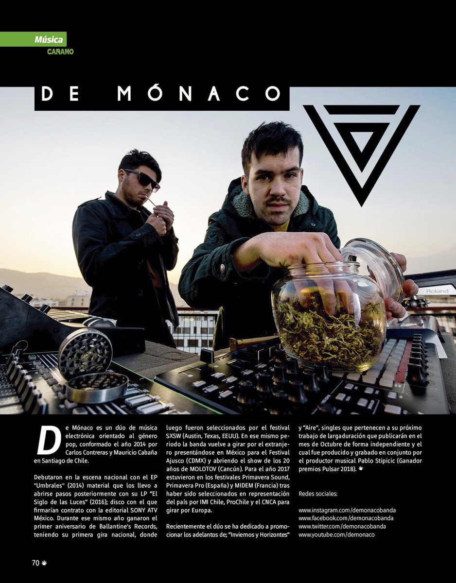 SomosDeMonaco's tweet photo. Estamos muy contentos por aparecer en la edición #136 de Agosto en la @revistacanamo 
Cómprenla antes que se agote 👬✨ Queremos agradecer a @2011Panketa @peterhaupth y @MariaLaRusia 🖤 

#cañamo #weed #seed #revistacañamo #stgoverde https://t.co/c2uy1mrjE1