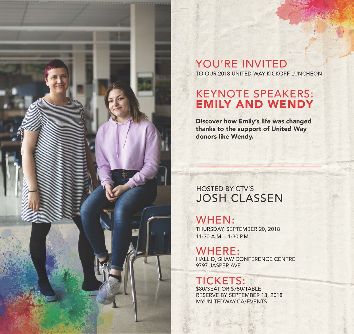 Book your seats to our Campaign Kickoff by September 13th to hear the story of how your support of United Way helped a local teen find a better path and how that impacted a local donor.  #unignorable #yeg