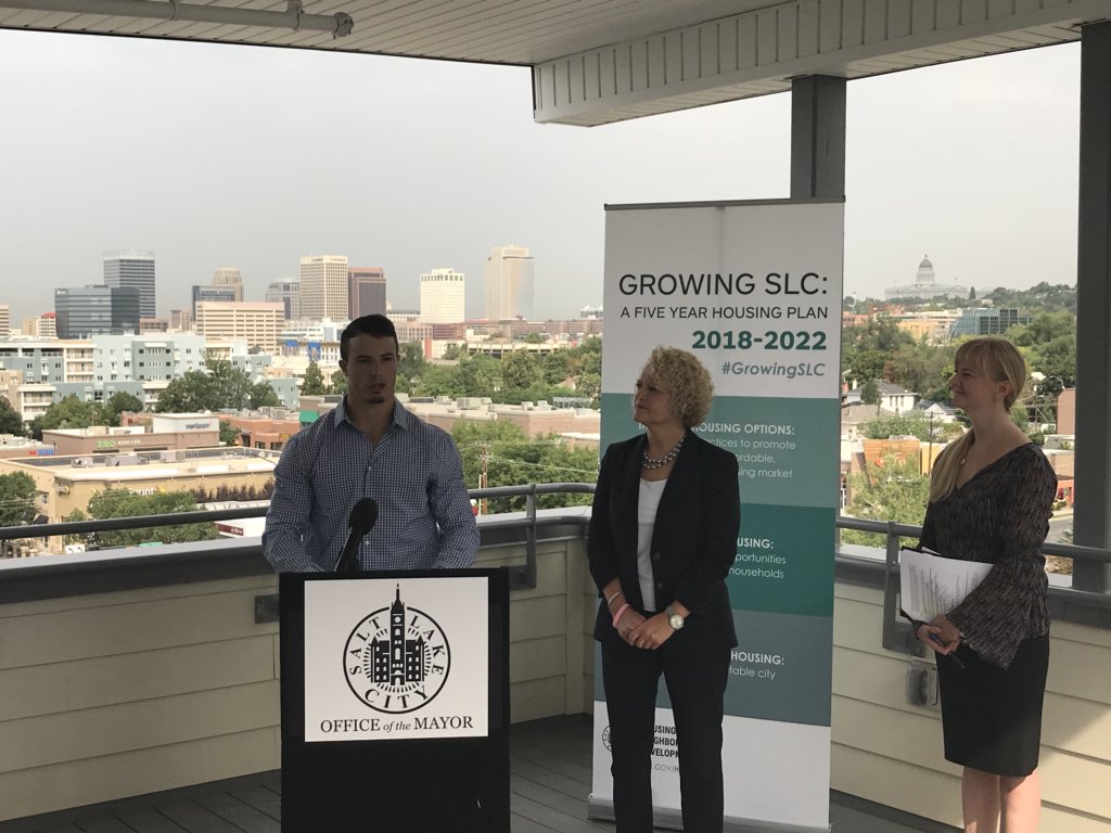 slcmayor's tweet photo. The new Liberty Blvd Apartments offers housing for all income levels. Conner, a tenant,shares how important it is for him & his girlfriend to have #affordablehousing. With only one car, they can access public transit & have a great home without struggling financially. #GrowingSLC https://t.co/eBLMvWmXI8