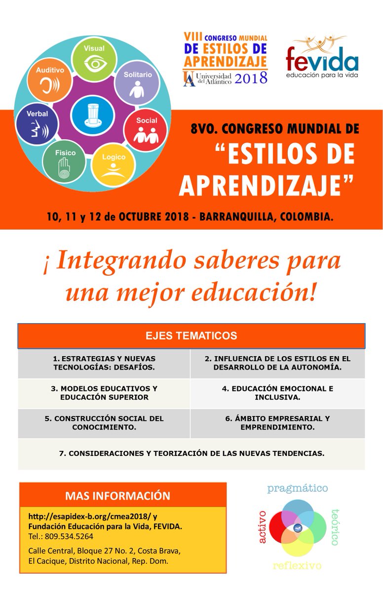 AlexisFRADERA's tweet photo. En el mes de octubre se estará celebrando en Colombia, el "8vo. Congreso Mundial de Estilos de Aprendizaje", promovido en la Rep. Dom. por @FeVidaRD https://t.co/XBbtXJhQZ4