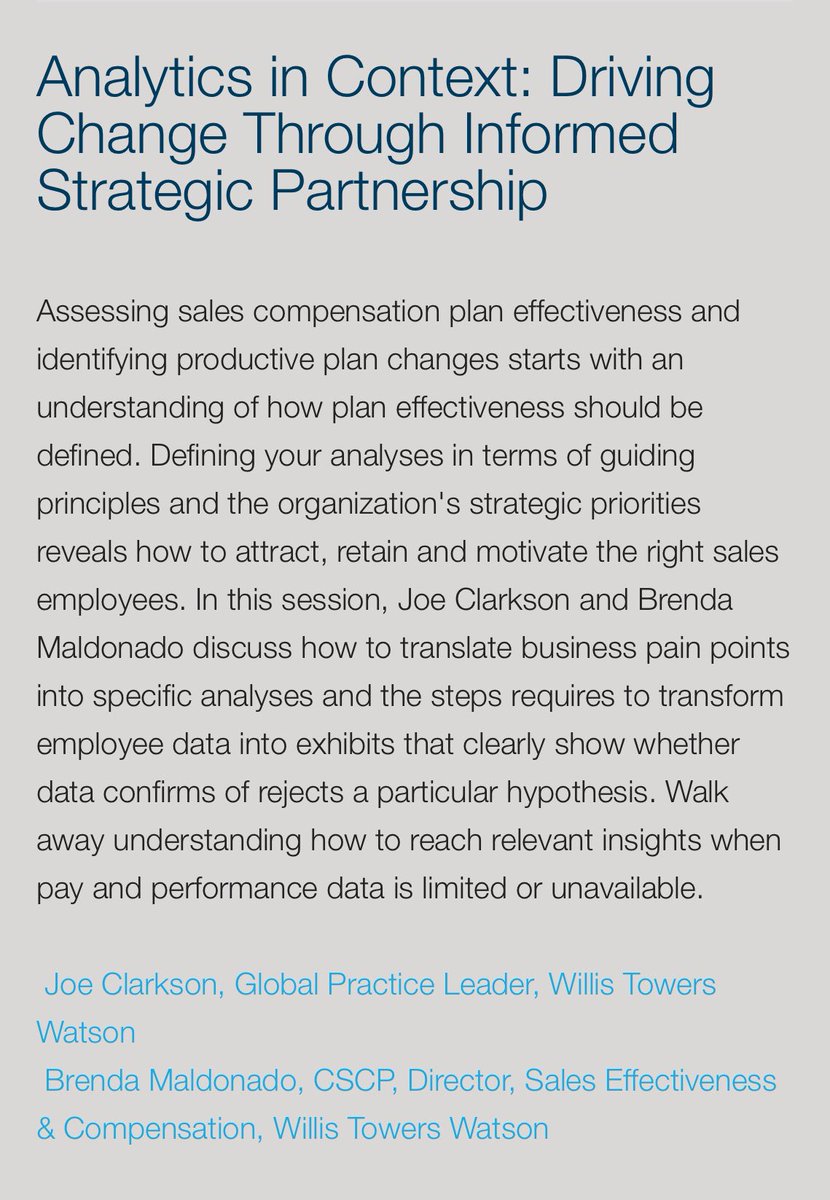 MarkSmithISG's tweet photo. Nice @WTWhr @towerswatson standing room only session at #SalesComp18 on increasing sales potential & effectiveness through analytics & process! #welldone https://t.co/644Ifzy1re