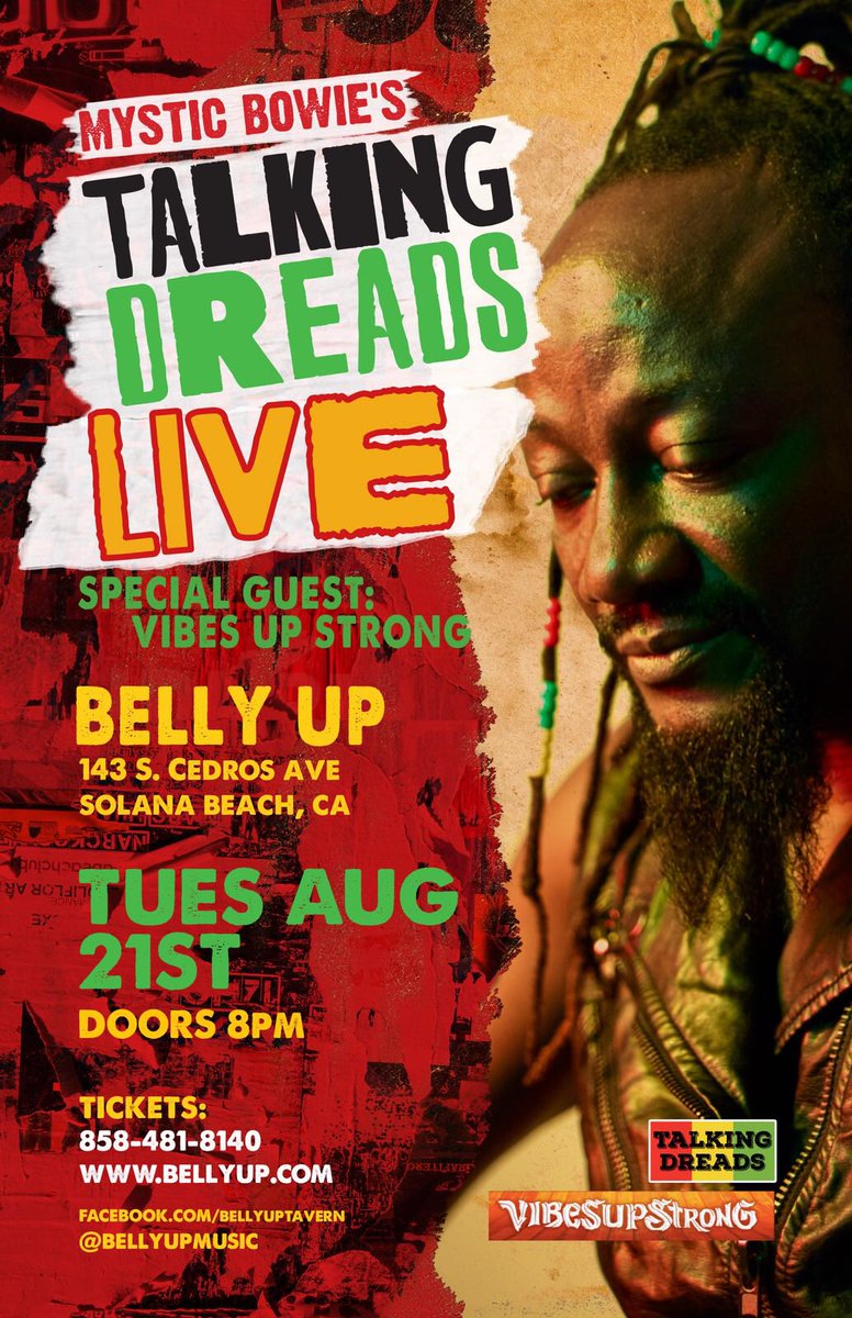 Mystic Bowie (@mysticbowie) on Twitter photo Tonight <a href="/mysticbowie/">Mystic Bowie</a> <a href="/Talking_Dreads/">MBâs Talking Dreads</a> live in concert at âBellu Upâ in Solana Beach, California. #mysticbowie #Talkingdreads #talkingheads #reggaemusic #livemusic #dancing #Solanabeach Tonight <a href="/mysticbowie/">Mystic Bowie</a> <a href="/Talking_Dreads/">MBâs Talking Dreads</a> live in concert at âBellu Upâ in Solana Beach, California. #mysticbowie #Talkingdreads #talkingheads #reggaemusic #livemusic #dancing #Solanabeach