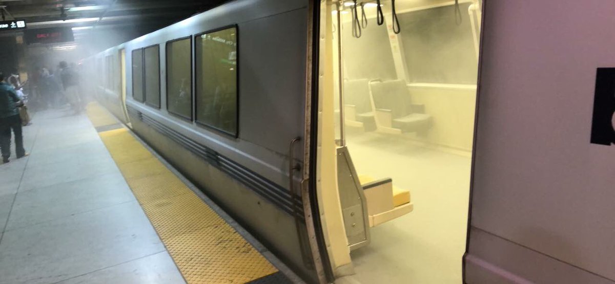 BART train evacuated at Embarcadero due to a fire extinguisher being activated in the tube.   #BART #bartproblems