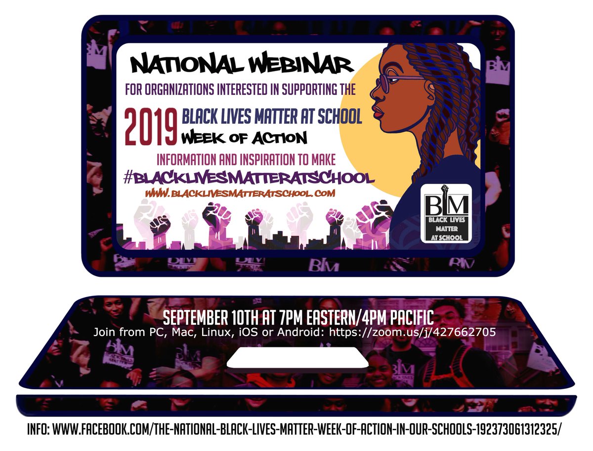 Announcing the #BlackLivesMatterAtSchool national webinar. If you are in an organization that would like to join and support the "Black Lives Matter at School Week of Action" during the first week of February, please RSVP for this webinar on Sept 10th! blacklivesmatteratschool.com/2018/08/19/bla…