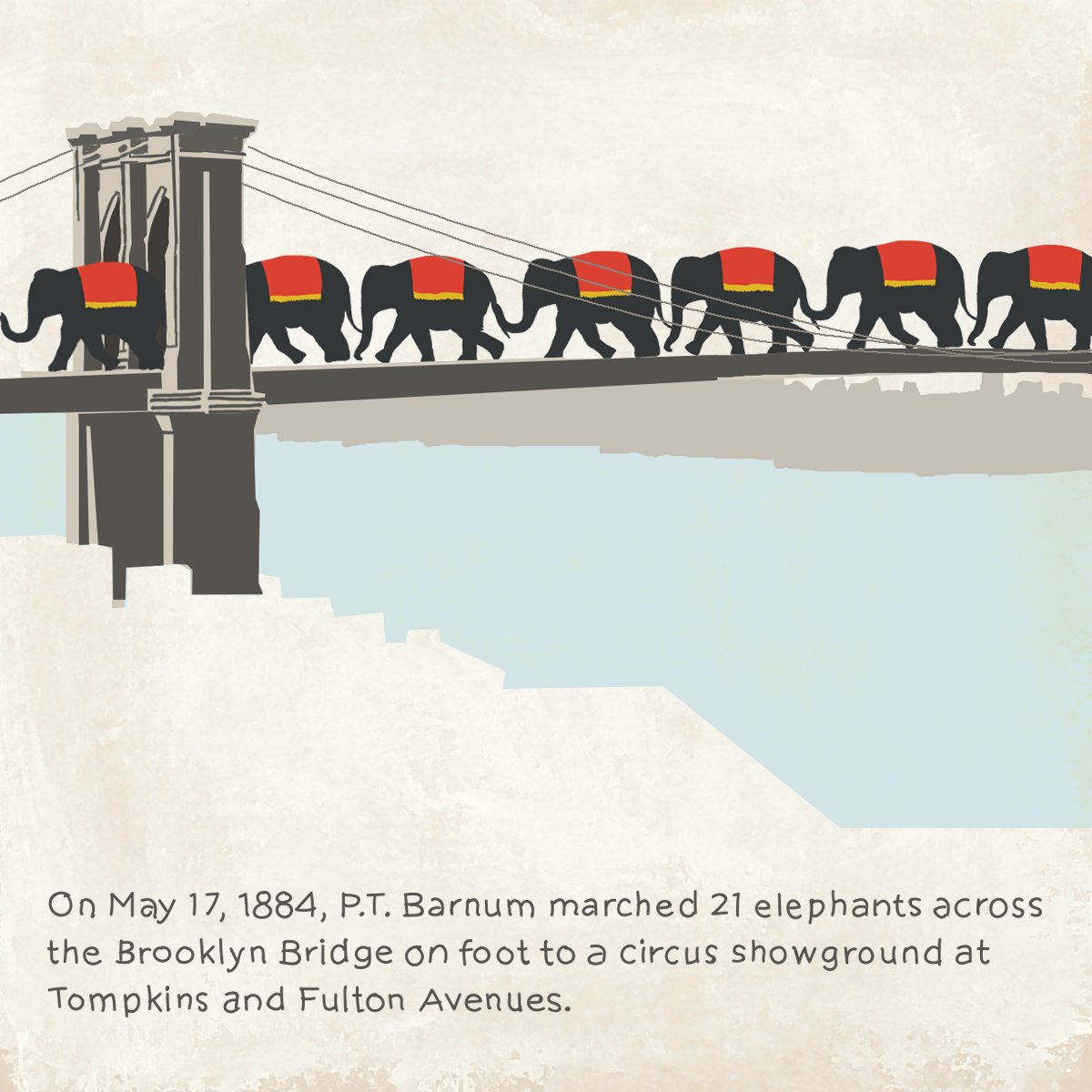 Turns out the Brooklyn Bridge was built for cars, bikes, people, and... pachyderms?? #inBrooklyn