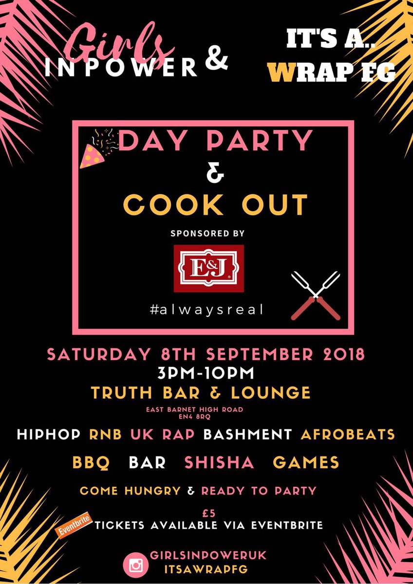 brendajuliet_'s tweet image. I’m having a parrrrtty! 🙌🏾🎉 My day party &amp;amp; cook out with Its A..Wrap will be on Saturday 8th Sept &amp;amp; is sponsored by my friends over at @EJBrandy - and yes, this ones for the fellas too x

Tickets are only a fiver 😊
Link: eventbrite.com/e/girls-in-pow…

#alwaysreal