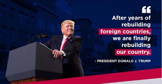FirstTRUMP2020's tweet image. #PresidentTrump_ #AmericaFirst #DonaldTrump #Trump It's finally time to rebuild OUR country. AMERICA FIRST!