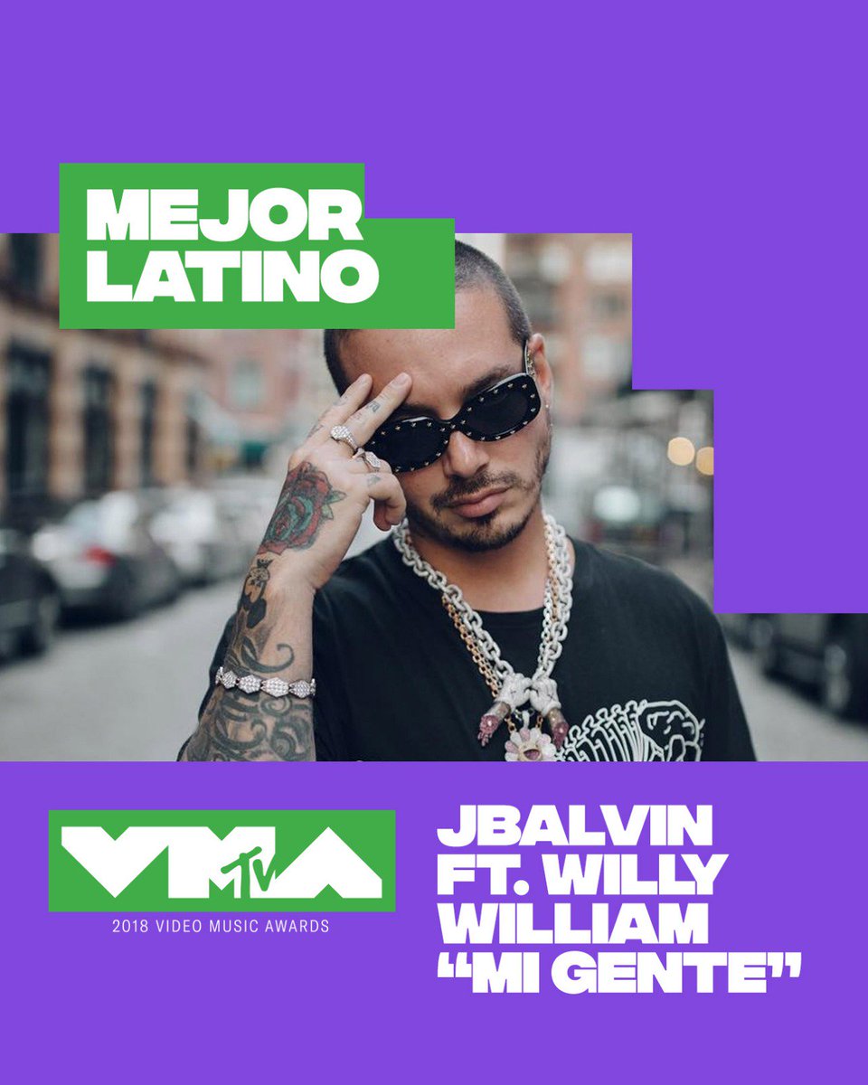best_topmusic's tweet photo. Felicidades!!! 🎉🎉🎉 @JBalvin #MiGente Feat. #WillyWiliam gano como #BestLatinVideo en los #MTV #VMAs 2018 @UMusicMexico @jbalvinmex @luisalan2006 https://t.co/rXHqSXquJF