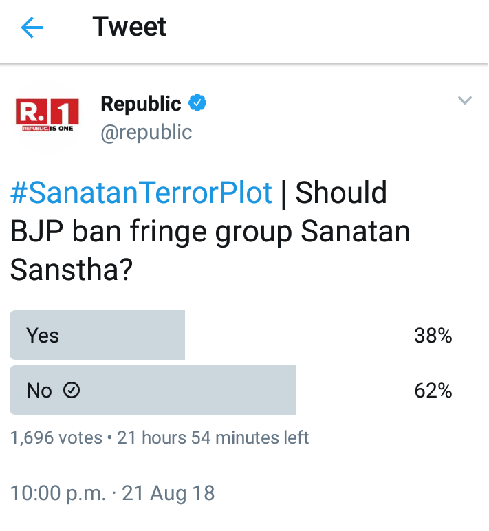 vishwanathkul's tweet image. @republic 
@ShankhNaad
@ippatel

#ArnabIsBluff

The Nation Wants to know why you didn&apos;t displayed the results of polls conducted in the show #SanatanTerrorPlot 

You did it 2 times to fool people..
But whole world know, who is fool