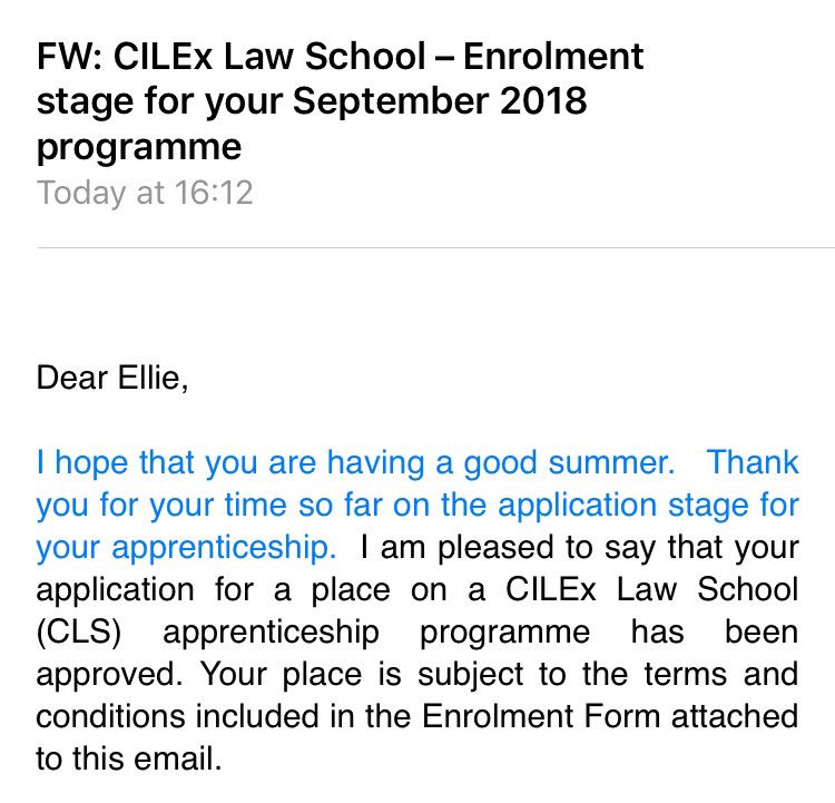 EllieClarksonIM's tweet photo. The week gets better! Happy to announce I’ve been accepted for a place on the Chartered Legal Executive Apprenticeship - roll on September! 🎉🍾 @CILExLawSchool @WorkatIM @IMApprentices https://t.co/B9zROP5lLZ