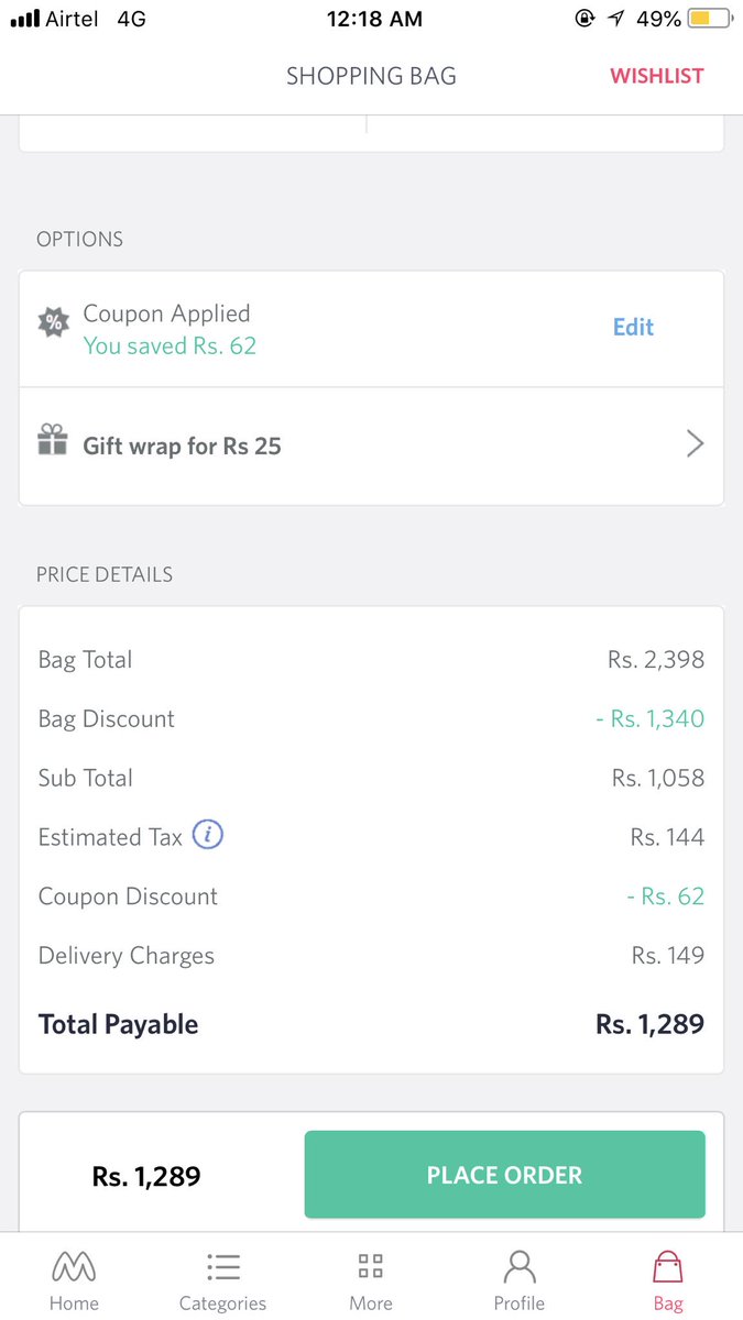 SinghVarsha07's tweet photo. .@myntra .@MyntraSupport So if I avail coupon discount of 62 rs. I am suppose to pay 149 rs. delivery charges. And if I don’t take the coupon discount offered by Myntra, delivery is free..really? What kind of facade (discount) is this? PFA https://t.co/xQe5czIB8M