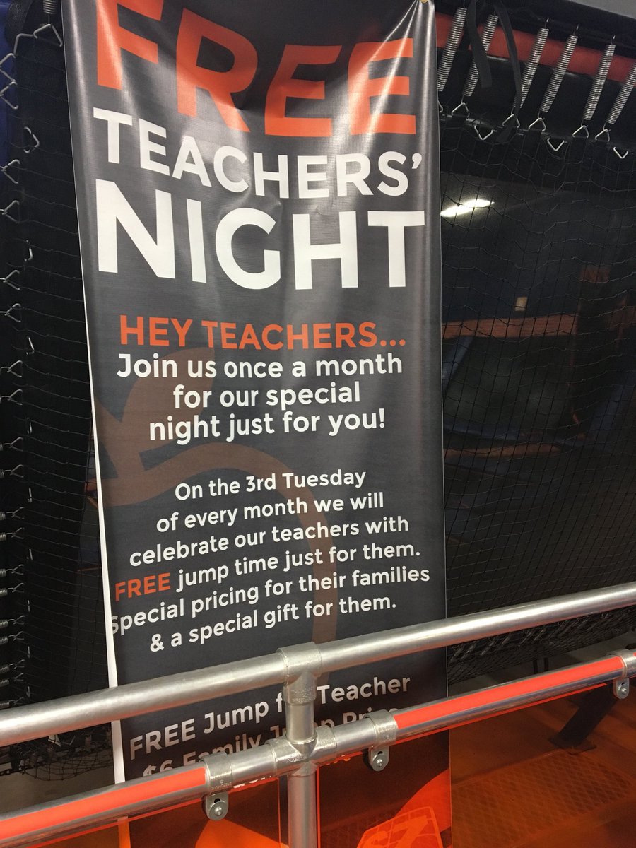 LovePhyEd's tweet photo. Sweet - free monthly teacher night at @skyzone #playtimeforall #physed #healthed https://t.co/iRJQ2j7o4Z