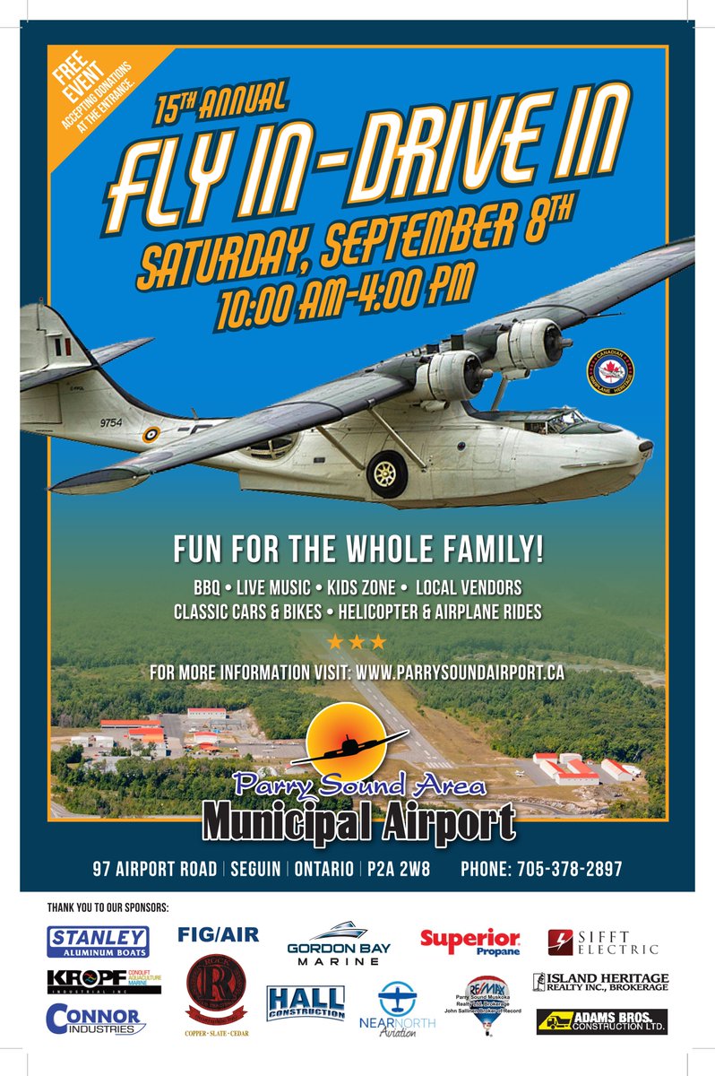 AreaParry's tweet image. Our 15th Annual Fly-In and Drive-In is fast approaching. Join us on Saturday September 8th from 10:00am to 4:00pm for a day full of family fun