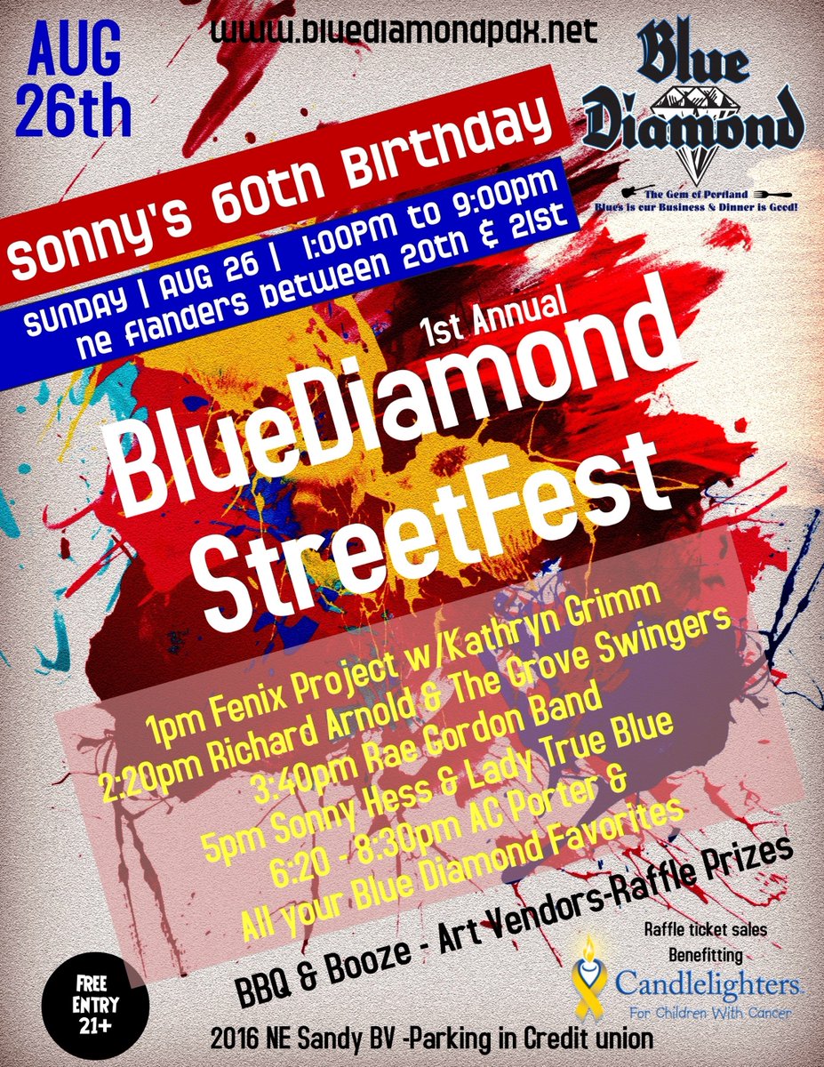 The Blue Diamond Street Festival is THIS Sunday!!! Entry is free, 21+, and benefits Candlelighters! We hope to see you there!

facebook.com/events/2674215…