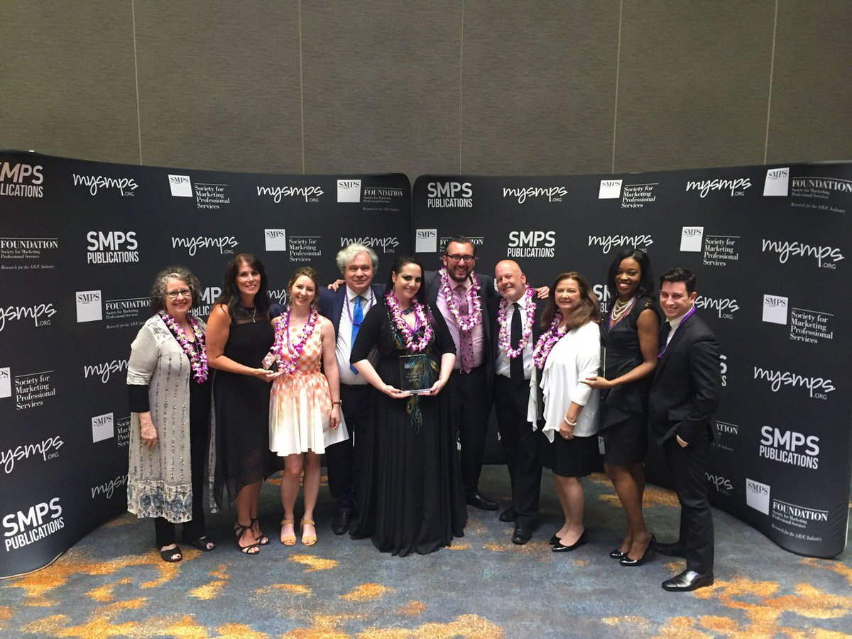 Mancini_Duffy's tweet photo. Congrats to @SMPSNewYork (&amp; #ManciniDuffy’s own @nathanwins2 pictured, far right) on their 2018 SMPS Striving for Excellence Award in Communications for Social Media at #SMPSBB18 in #SanDiego. https://t.co/7dOXKonoEf
