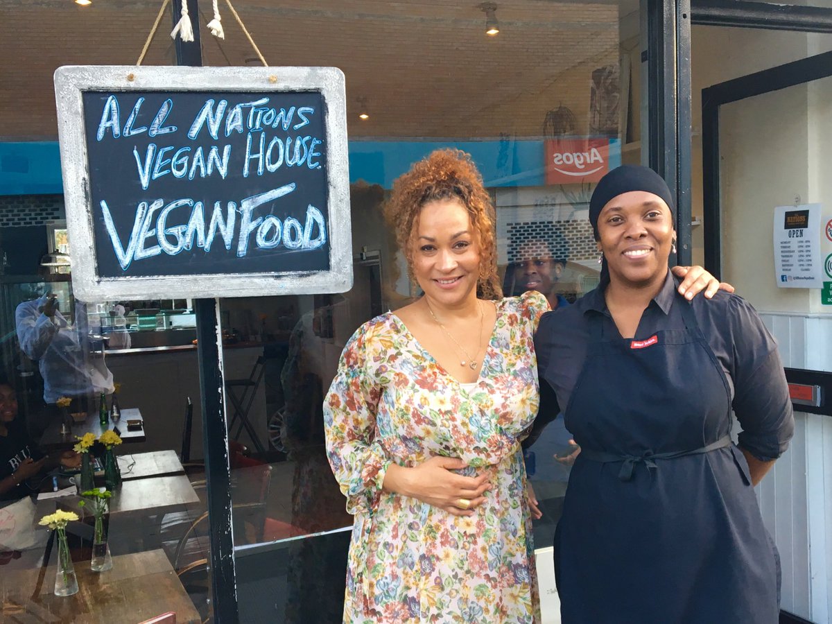 Wow. Amazing #Vegan #CaribbeanCuisine @allnationsveganhouse in #Dalston . Pictured here with owner and amazing chef. We were so well hosted for our planning meeting and feast with ⁦@RWFoundation_⁩  Thank you ⁦@RudolphWalkerDA⁩ for continuing to inspire.
