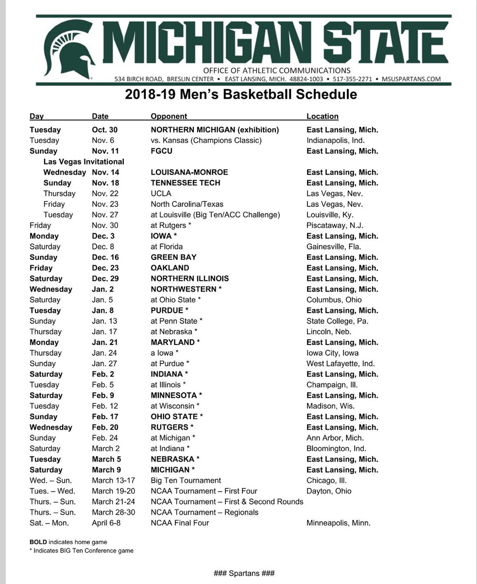 Michigan State Basketball Schedule / Michigan State Announces 2019 20