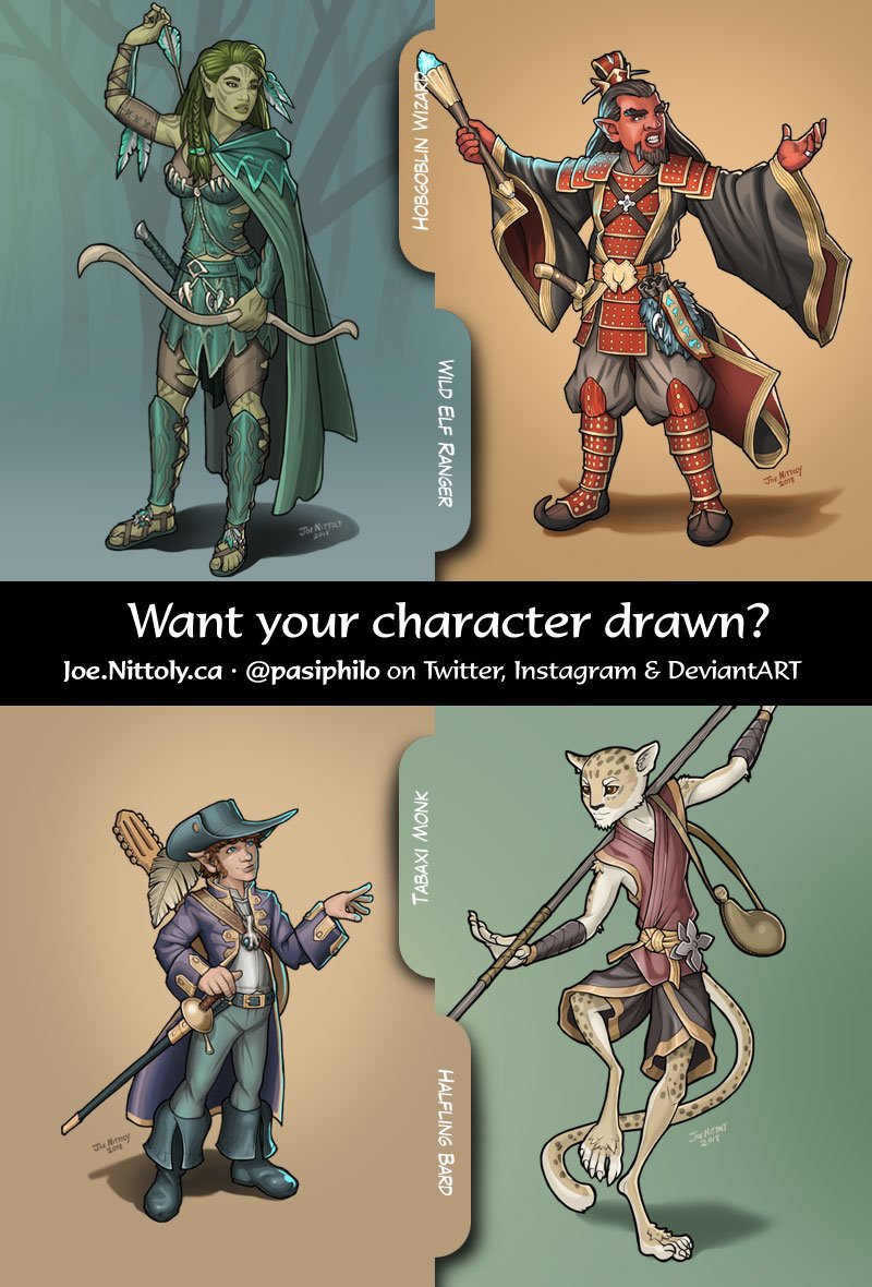 JoeNittoly's tweet photo. Want your character drawn for free? If this gets retweeted by at least 25 distinct users by September 22, 2018, one of those retweeters will be randomly selected to receive a free custom character drawing. #artistsontwitter #fantasy #rpg #character #art #illustration #drawing https://t.co/S17wymgvYy