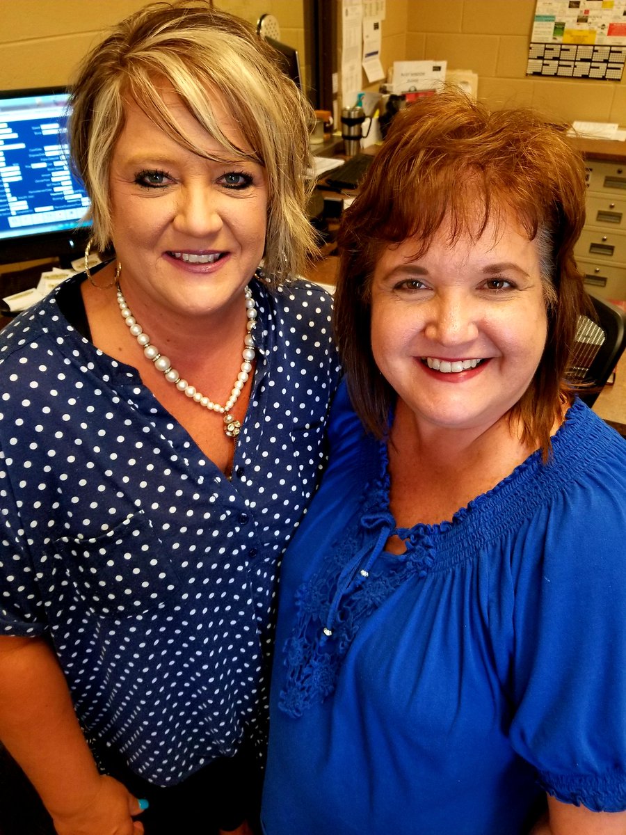 Office gals Angie and Carolyn wearing their blue today, honoring Conner. #blueforconner #prayforconner