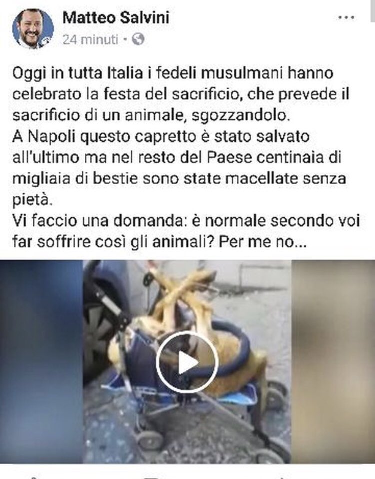 rubio_chef's tweet photo. Disonorevole @matteosalvinimi mi spieghi perché il capretto “musulmano” no ma l’agnello “cristiano” si? Sta facendo dell’incoerenza il suo “life motive” (nel caso non capisse neanche “Er Bestia” significa motivo conduttore) e il suo esistere. Non finisce mai di stupirmi geniaccio https://t.co/rHiqqX0QmT