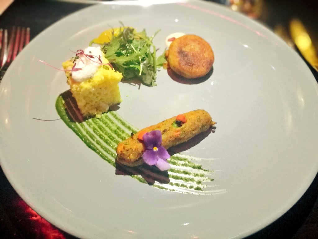 Assiette: potato &amp; pea galettes, fermented rice cakes, pickled tea leaves, flavoured chickpeas, corn &amp; watercress seekh kebab, plums, mixed greens &amp; citrus salad #veganinIreland #vegan <a href="/JAIPUR_IRL/">Jaipur Restaurants</a>
