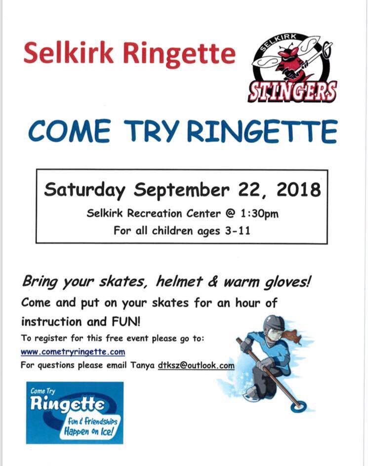 Questions about #ringette in #selkirkmb?  Come visit the Selkirk Ringette Association tomorrow at the <a href="/cityofselkirk/">City of Selkirk</a> Rec fair tomorrow (Wednesday) at the Rec centre from 5pm- 8pm.