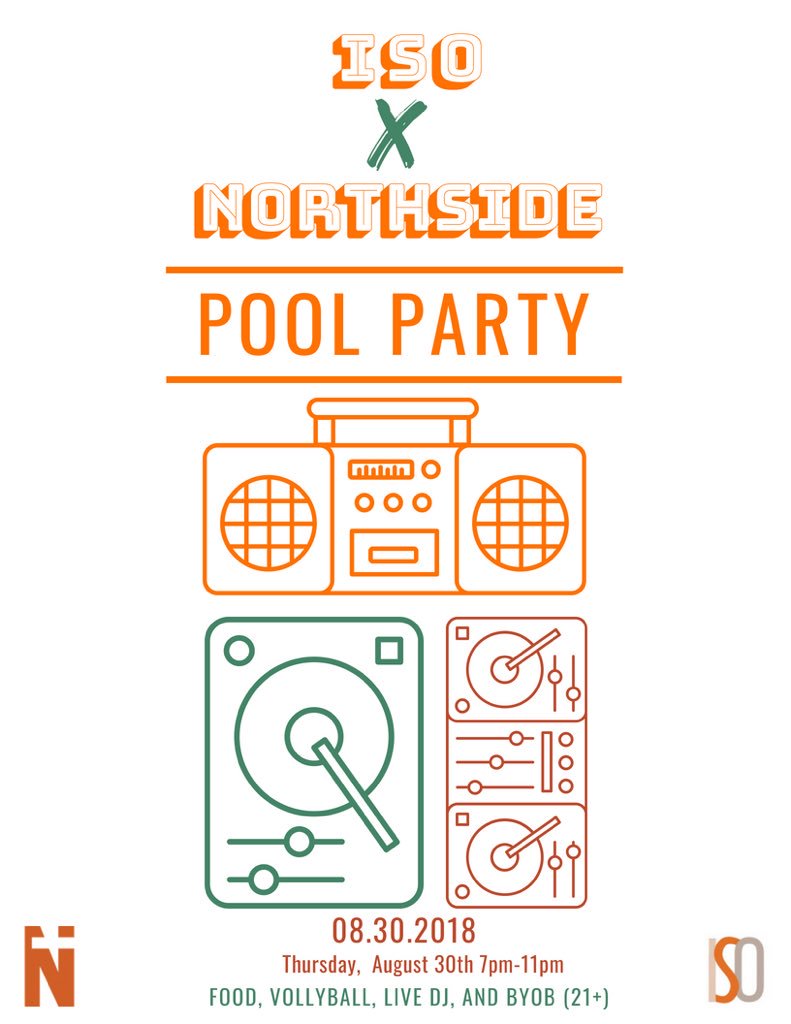 Everyone’s favorite club is back with the first function of the semester 🔥Come out to Northside Phase 2 Pool on August 30th and start your school year with ISO!! Let’s get lit, Comets ☄️☄️