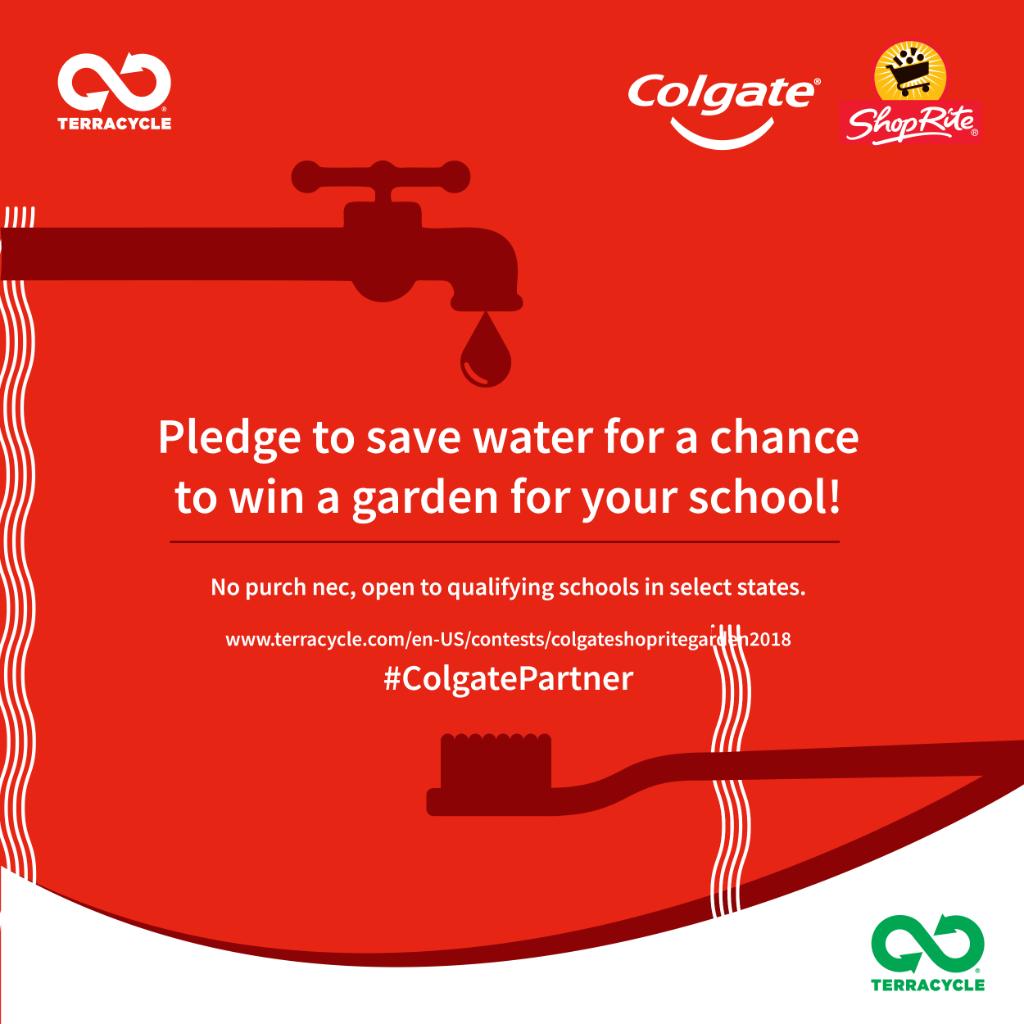 ShopRiteStores's tweet image. Pledge to save water on behalf of your school and you could help them win a garden! No purchase necessary, open to qualifying schools in select states. bit.ly/2mlYlGu #ColgatePartner