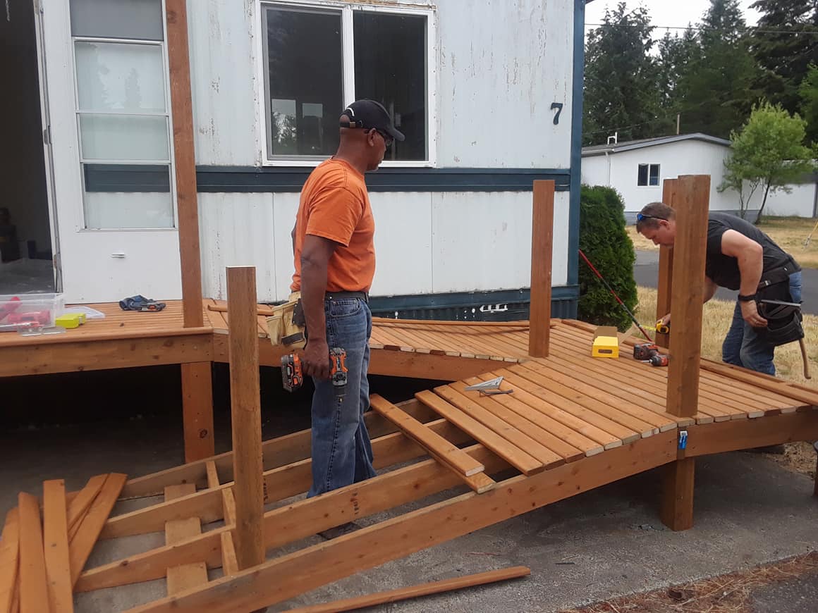 CityGatesOly's tweet photo. What a great team of volunteers we have who installed a new wheel chair ramp and a porch. This is just the beginning of our local missions project. LOTS OF WORK TO DO before we release it to its new occupants. CALL City Gates Ministries TODAY 360-705-0291 to GET INVOLVED. https://t.co/7bIW2vmq1m
