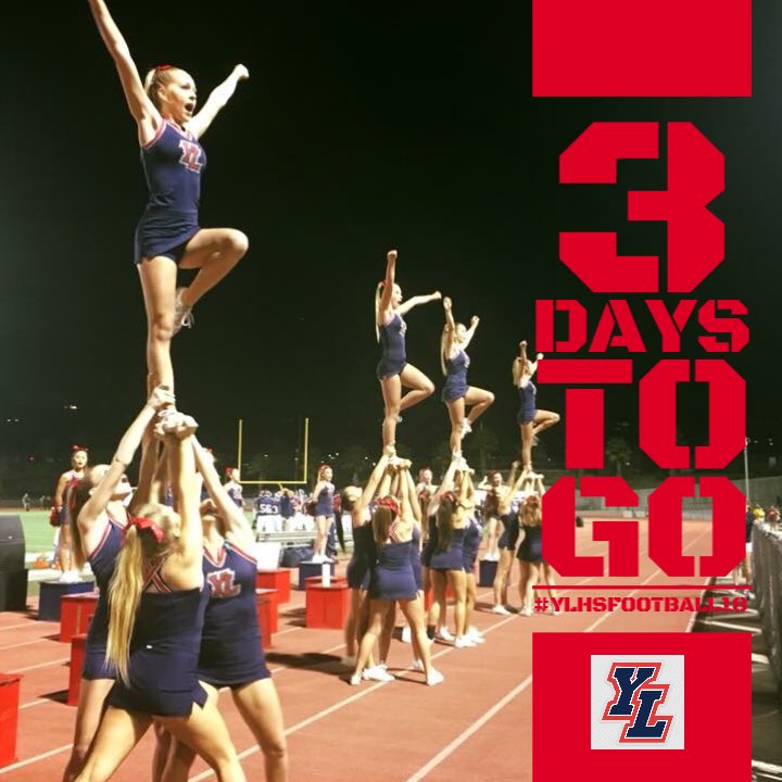 YLHSCheerSong's tweet photo. Friday Night Lights, they’re almost here!✨
That’s right, 3 MORE Days. @ylhsfootball let’s do THIS! 💪🏻 🏈  #weareyorbalindamustangs #ylhsfootball18 🏈#ylhscheerandsong 🎶📣 #mustangpride 🐎#fridaynightlights ✨ https://t.co/8cNO5w9RiB