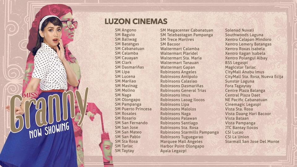 VIVA_Films's tweet photo. Narito na ang kumpletong listahan kung saan mapanonood ang #MissGrannyPHNowShowing! Kitakits!!! 😍 https://t.co/JbQW6agu3g