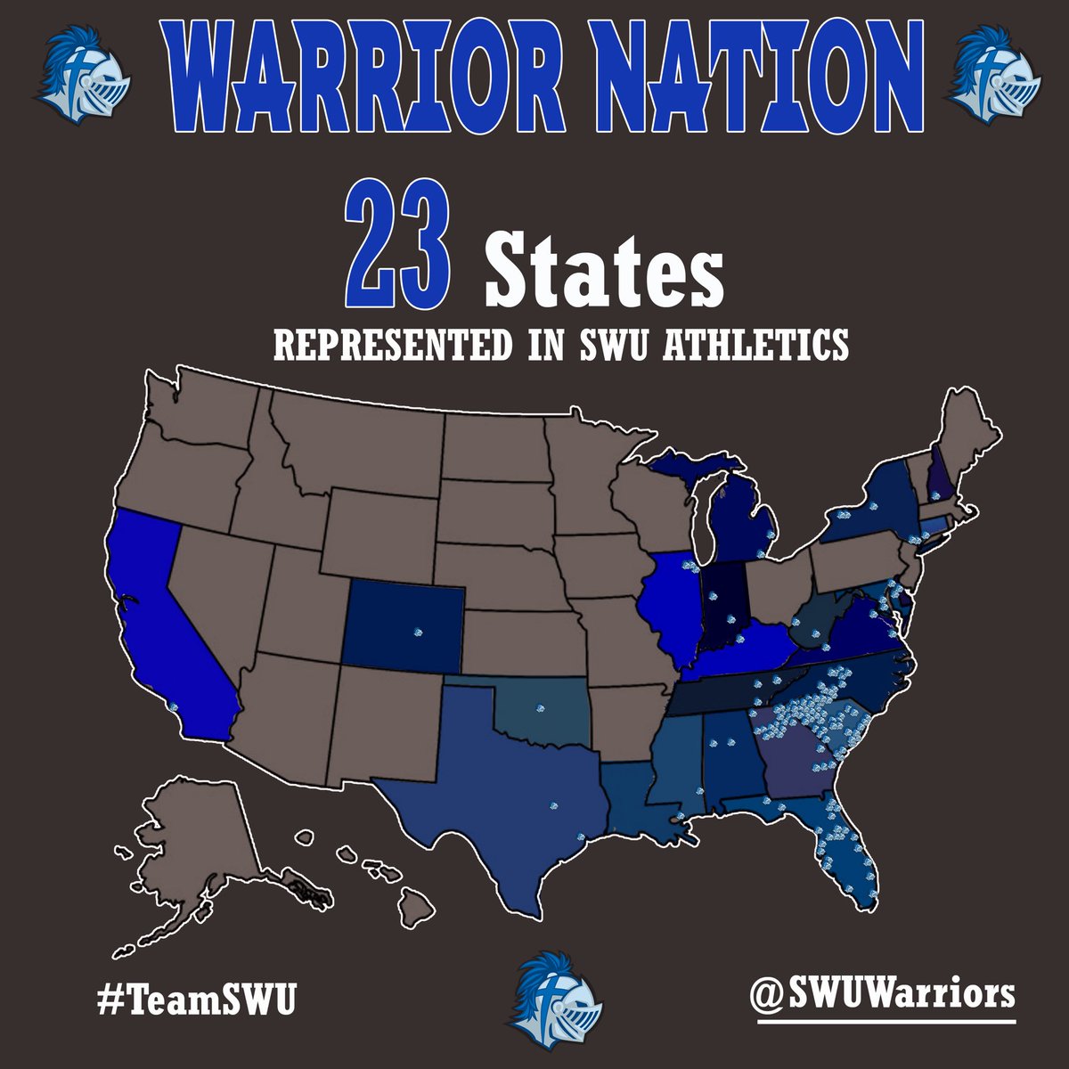 SWUWarriors's tweet image. The stats are in. Check out where our athletes are coming from! #teamSWU #onewarrior #swulife #swuathletics #ConfCarolinas