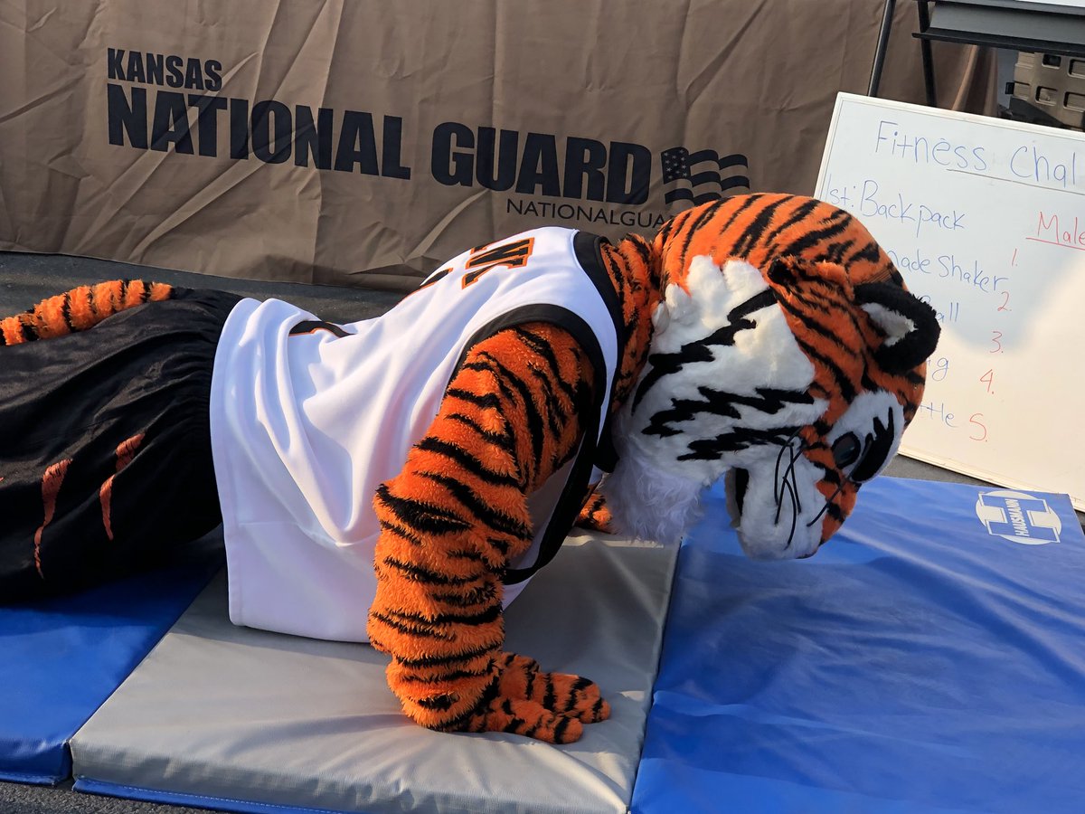 Tank showing the @KansasGuard what #tigerstrong represents at Cowley! #TogetherWeExcel