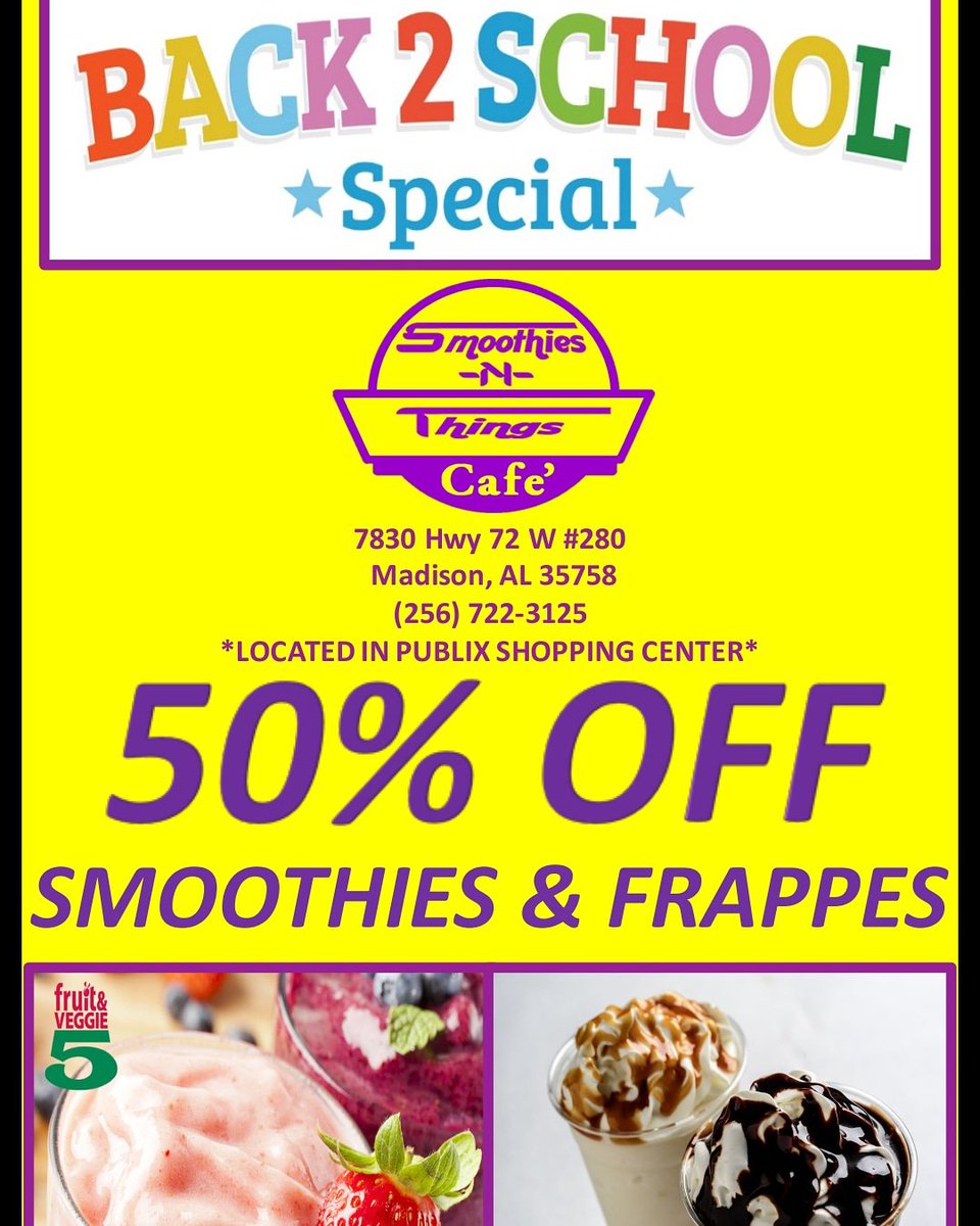 HSVNights's tweet photo. This is a steal of a deal! #BacktoSchool #MadisonAL #Smoothies #Deal https://t.co/ifVEn27d9A