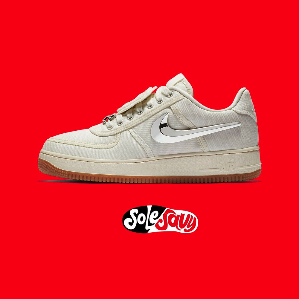 SoleSavy's tweet photo. To win a pair of Travis Scott x Nike Air Force 1 "Sail" follow the instructions below. 

CANADA ONLY 🇨🇦. Entry is simple!
—
1. Follow @solesavyca 
2. Like and RT this photo
3. Respond to this tweet with your true size (we will pick the best size for you if you win) https://t.co/uj8OMnnIZJ