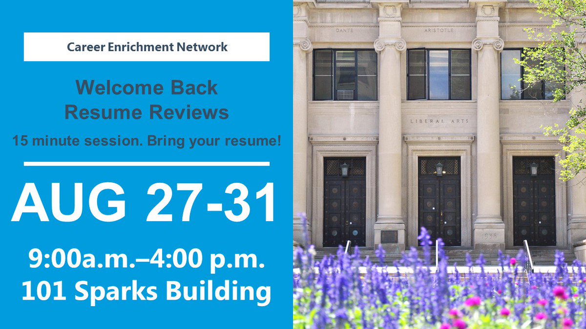 PSULAJobs's tweet image. Stop by our office in 101 Sparks next week, M-F, for a 15 minute resume review. Great way to get prepped for Fall Career Days and to come meet our staff!