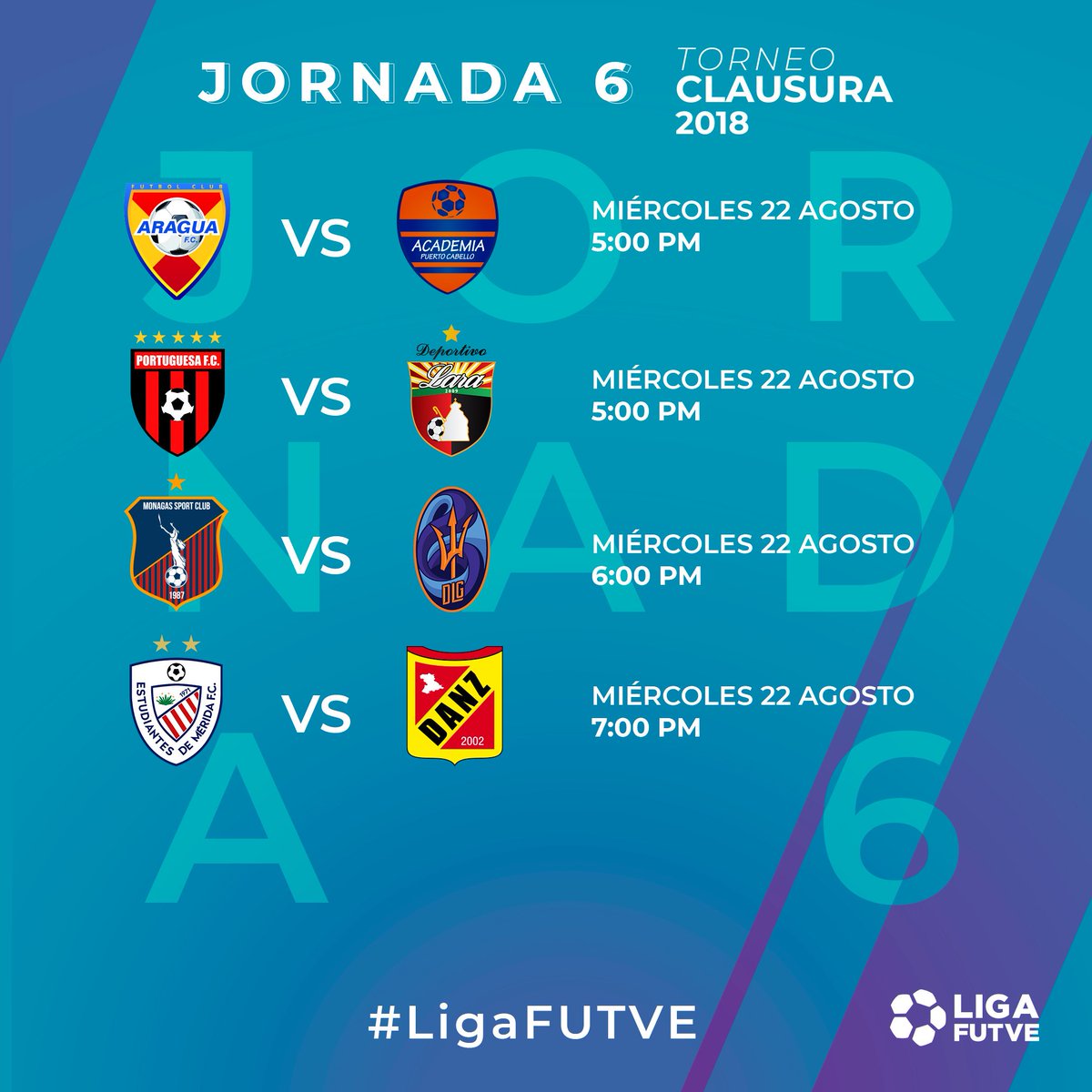 De esta forma se jugará la Jornada 6 en la #LigaFUTVE ⚽🇻🇪 ¿Qué partido será el más emocionante?