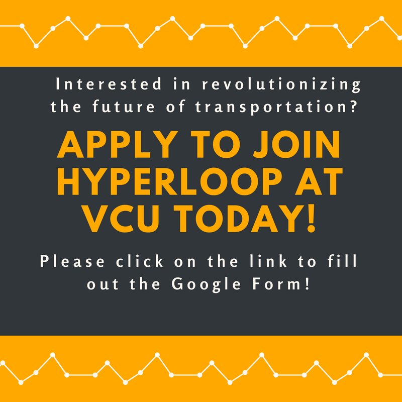 hyperloopatvcu's tweet photo. Fill out this form to apply today: https://t.co/UZE4GTR3M7
#HyperloopAtVCU #Revolutionary #ApplyToday https://t.co/kaddcAhABU