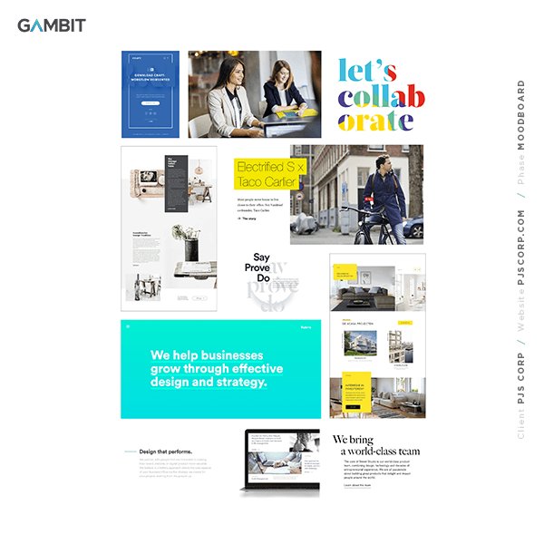 gambitph's tweet image. We believe in starting projects on the right foot. We kick off projects with a few #moodboard options so we're on the same page as our client. We're happy with the option chosen by our friends in PJS Corp, who were going to a young and professional feel. #webdesign #gambitph