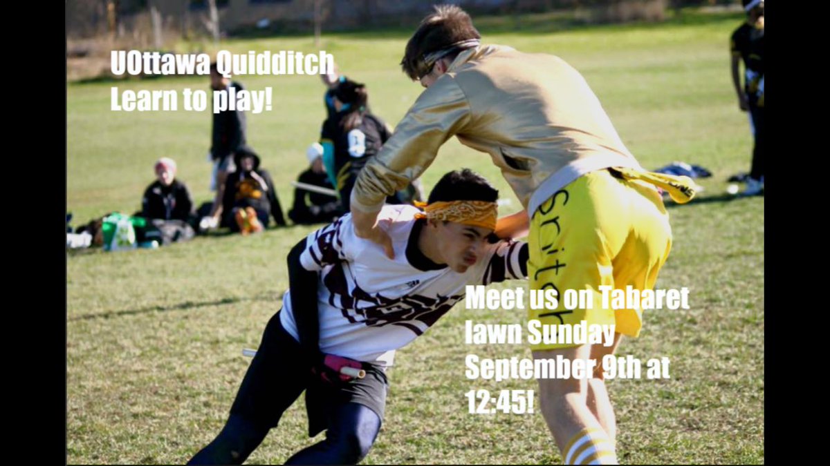 uo_quidditch's tweet photo. Come play quidditch with UOttawa Quidditch at our Learn To Play interactive event! Throw some quaffles, dodge the bludgers, and catch the snitch! Flying helpful, but not required. We’ll be meeting at Tabaret lawn on Sunday September the ninth at 12:45. See you there! https://t.co/4RoV5i5hQW