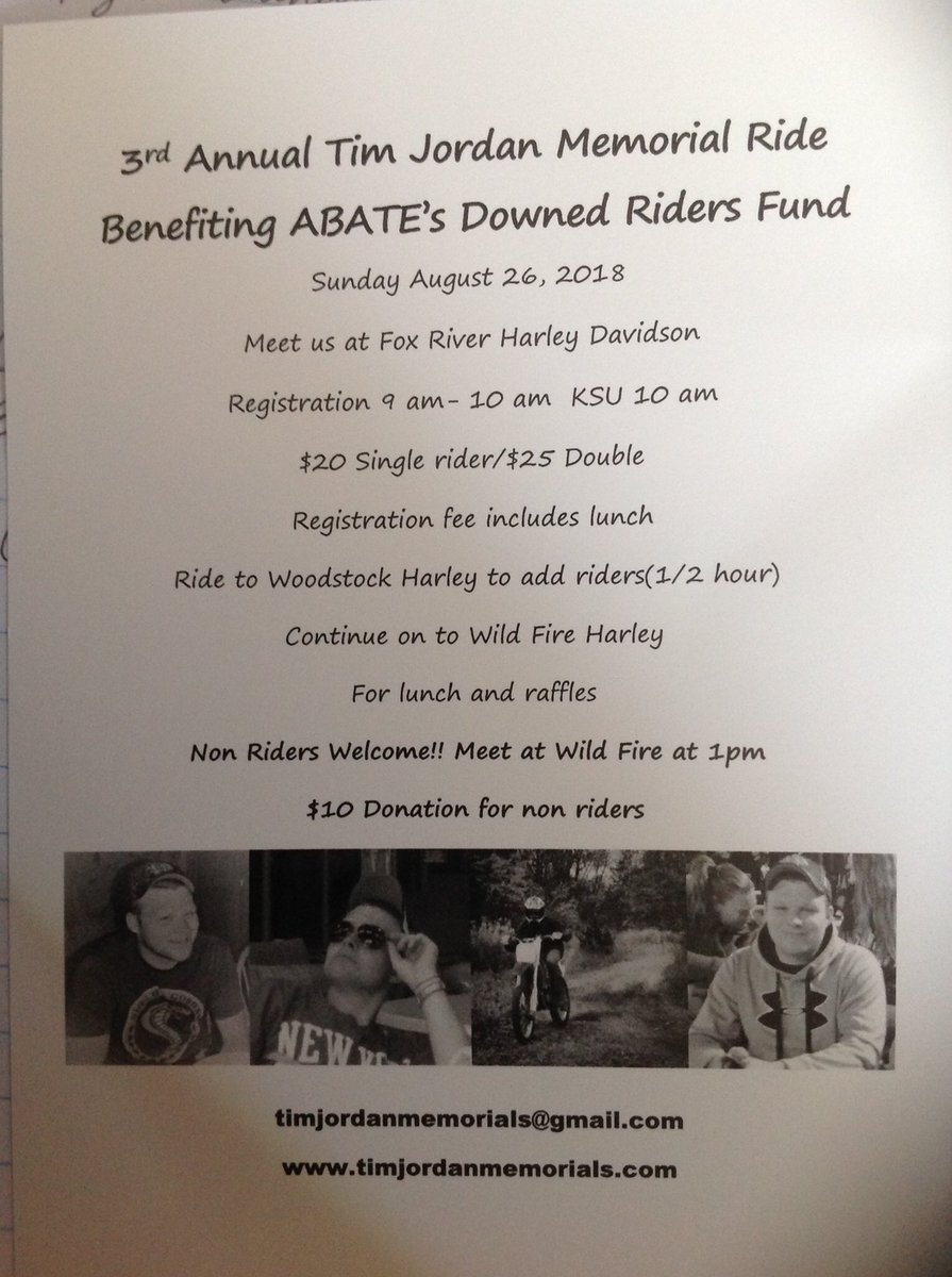 rememberingtim's tweet image. This Sunday is the 3rd Annual Tim Jordan Memorial Ride!! Everyone is welcome! You don’t ride? No problem! Meet us at Wild Fire Harley for the after party... food, music and raffles!