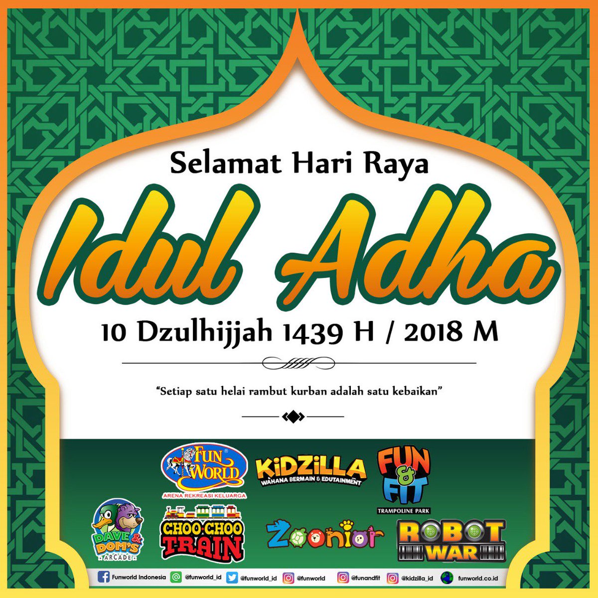Selamat Hari Raya Idul Adha
10 Dzulhijjah 1439 H / 2018 M
Setiap satu helai rambut kurban adalah satu kebaikan