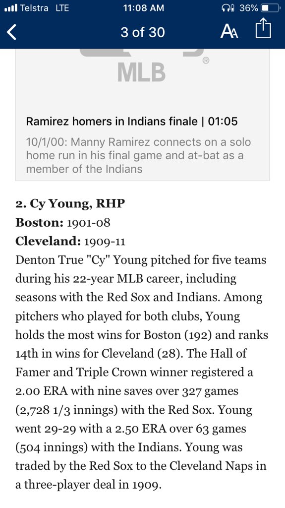 SamtoseSays's tweet photo. This is bush league @MLB Young played for the Cleveland Spiders before the Red Sox, and is in the HOF as a Cleveland Spider. How dare you make it seem he’s a Boston player before a Cleveland player. Would expect more from an official @MLB article https://t.co/tr9cNAM9dd