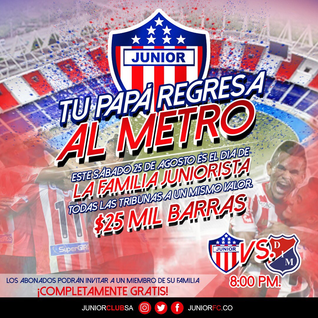 MetropolitanoRM's tweet photo. 🔊¡Qué gran noticia nos tenía @JuniorClubSA!🎉 Regresamos con todas, no hay excusa que valga la fiesta es el Metropolitano!!! 
¡VAMOS TIBURÓN! 🦈 https://t.co/l5cnipPNj1