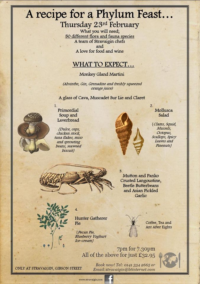 Tipo esses (são menus reais de "Festas do Filo" do Darwin Day)