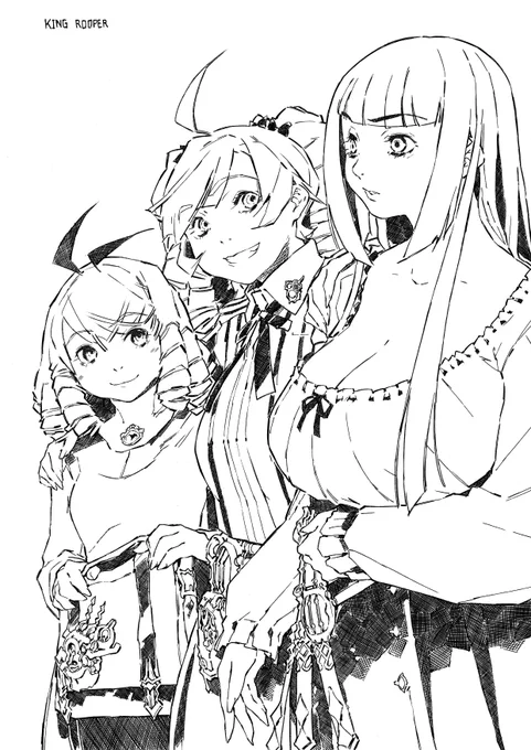 Another work that I can say that I actually love. The three assassin waifus in casual steampunk I think.#steampunk #casualwear #waifu #clockwork #manga #mangaart #kingrooperwaifu 