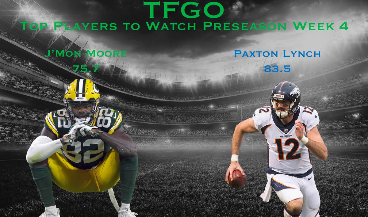 TFGOanalytics's tweet photo. Our top players to watch going into Pre-Season week 4 are J'Mon Moore of the @TFGOPackers and Paxton Lynch of the @TFGO_Cowboys https://t.co/OZHFsHOvgh